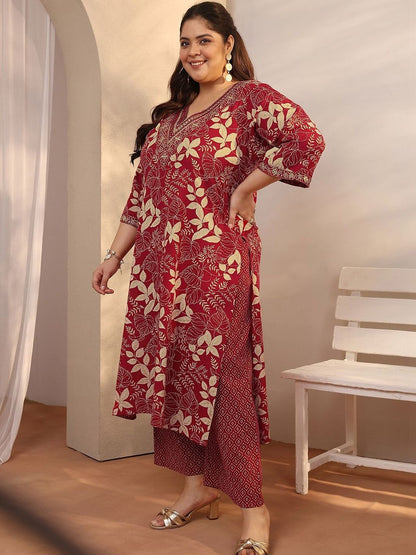Dhiyona Women's Plus Size Floral Printed Kurta with Trousers & With Dupatta