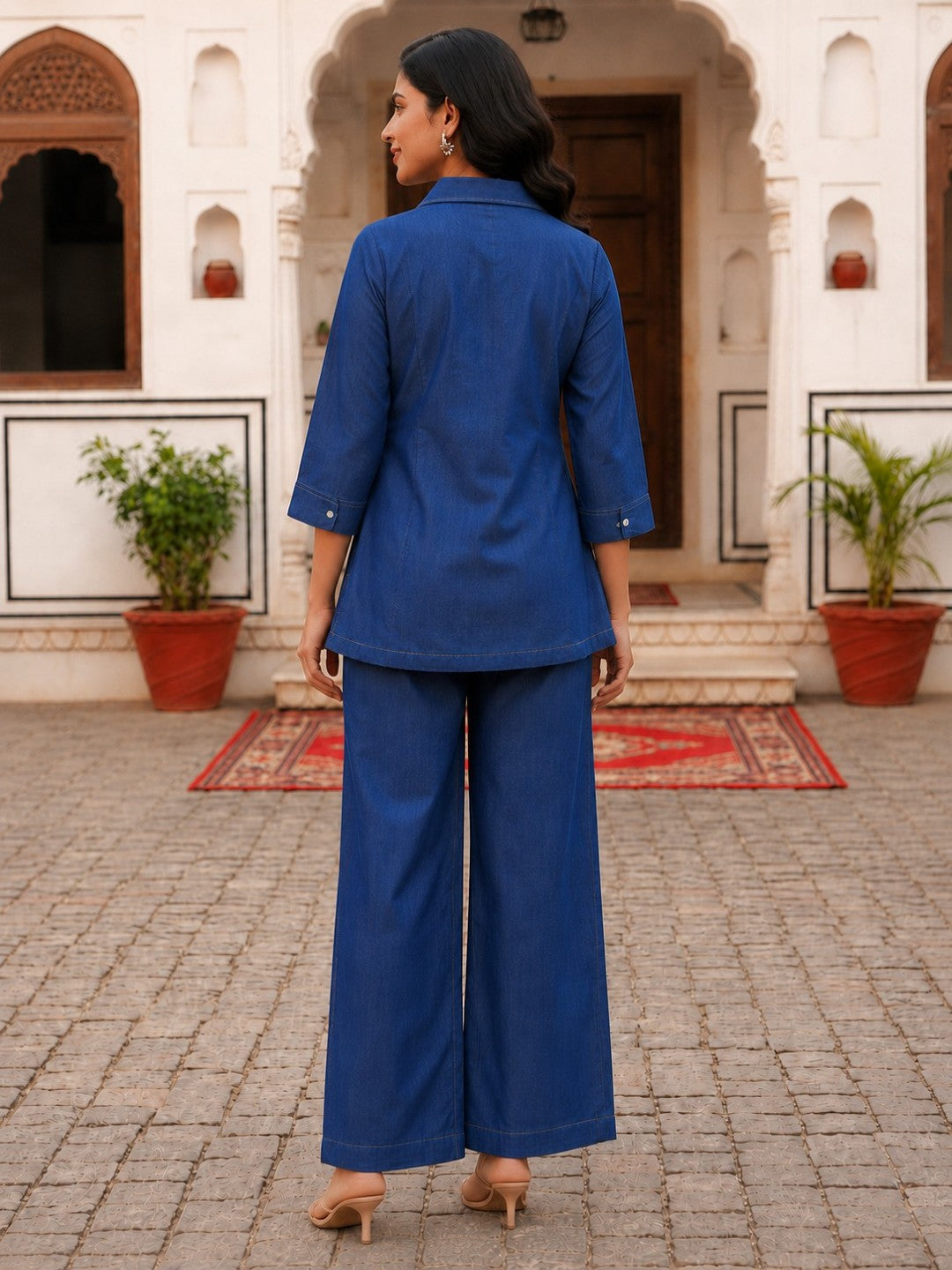 Poppi cobalt embroidery denim co-ord set