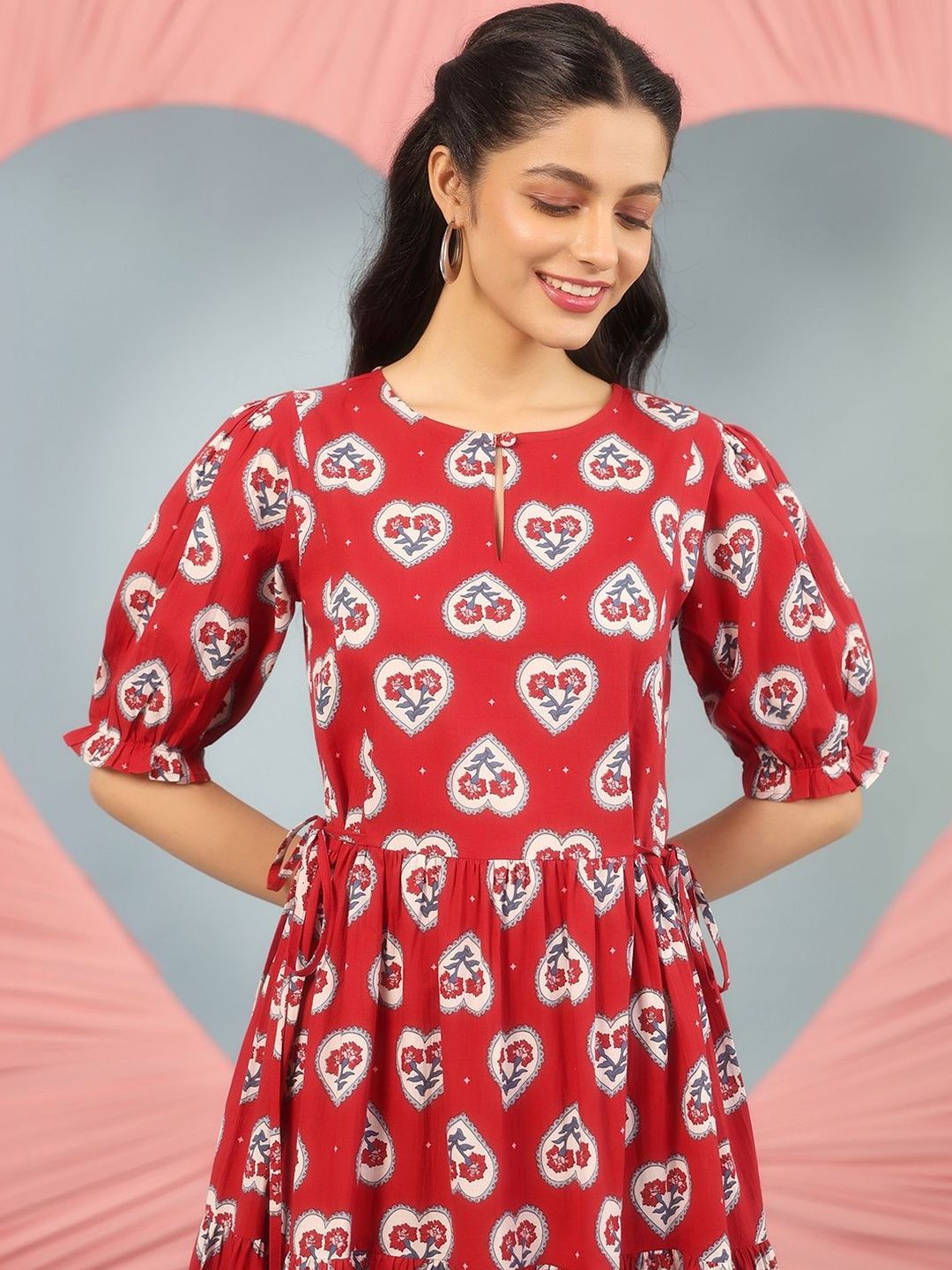 Dhiyona AY Women's Printed Cotton Fit & Flared Maxi Ethnic Dresses