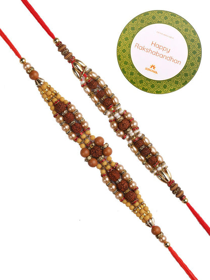 Dhiyona Set Of 2 Brown Rudaraksh Beaded Rakhis Comes With Roli Rice & Greeting Card