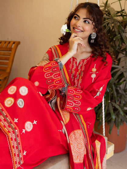 Women Ethnic Motifs Embroidered Kurta with Palazzos & With Dupatta