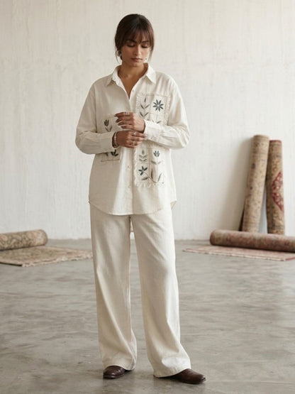 Swades cream embroidery cotton co ord set