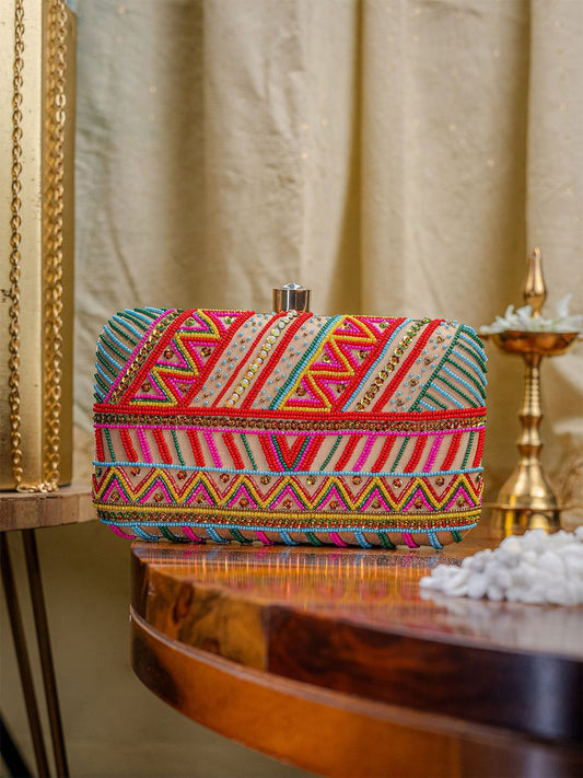 Dhiyona NR Embroidered Embellished Box Clutch