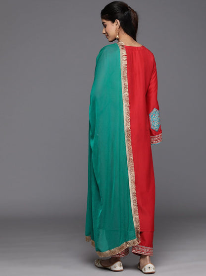 Dhiyona VA Women'sFloral Yoke Design Sequinned Kurta With Trousers & Dupatta