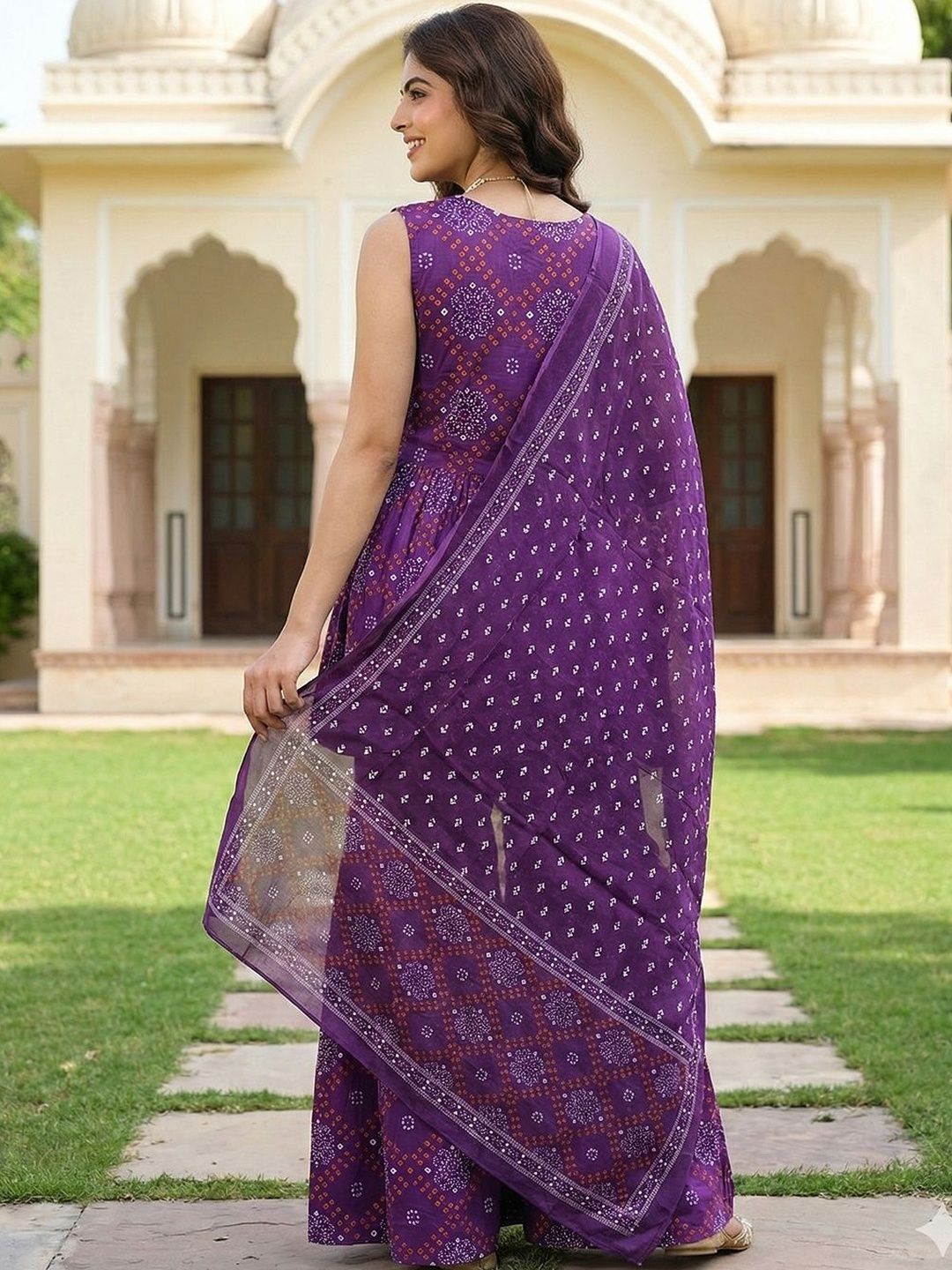 Dhiyona AN Women Ethnic Motifs Printed Empire Thread Work Pure Cotton Kurta with Sharara & With Dupatta