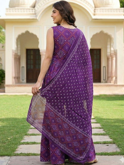 Dhiyona AN Women Ethnic Motifs Printed Empire Thread Work Pure Cotton Kurta with Sharara & With Dupatta