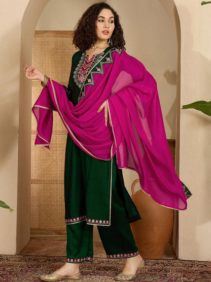 Embroidered Sequence Kurta & Trousers with Dupatta Set