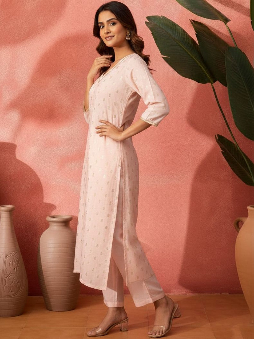 Printed V-Neck Kurta & Trousers
