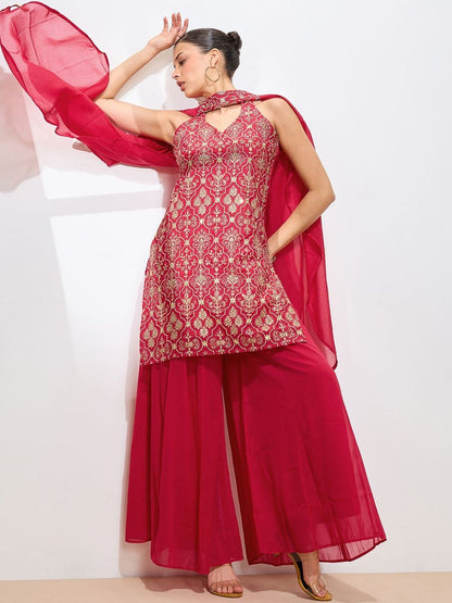 Dhiyona KL Women Ethnic Motifs Embroidered Regular Thread Work Kurta with Palazzos & Dupatta