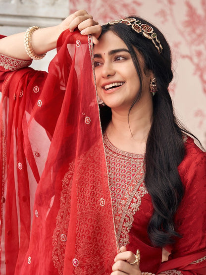 Dhiyona CH Women Ethnic Motifs Embroidered Thread Work Kurta with Sharara & With Dupatta