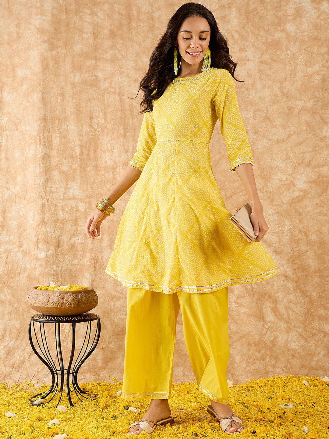 Geometric Printed A-Line Gotta Patti Kurta with Palazzo