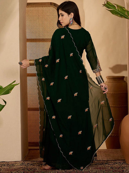 Dhiyona SN Women Zari Sequence Thread Embroidered Kurta & Sharara With Dupatta