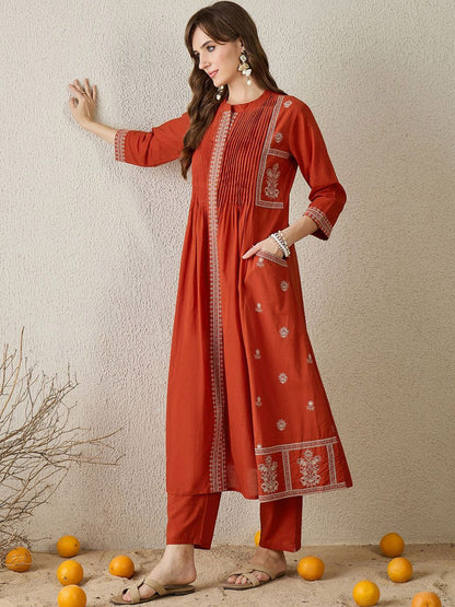 Dhiyona IE Floral Embroidered Pure Cotton Top With Trousers Co-Ords