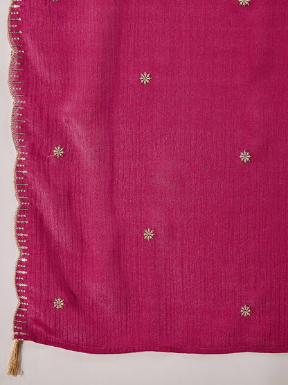 Dhiyona SN Zari Sequence Thread Embroidered Straight Kurta With Palazzos & Dupatta