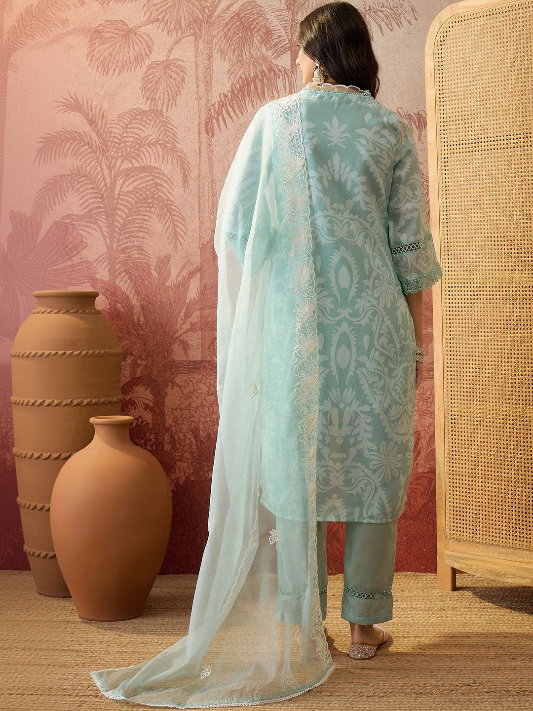 Printed V-Neck Kurta & Trousers Kurta Set