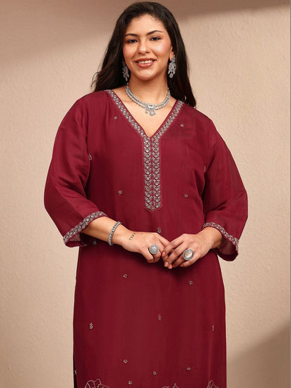 Dhiyona Women's Ethnic Motifs Embroidered Thread Work Kurta with Trousers & Dupatta