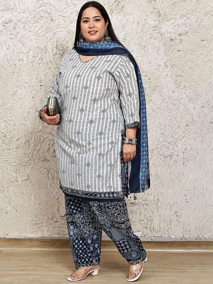 Dhiyona KL Women Plus Size Ethnic Motifs Printed Kurta with Salwar & Dupatta
