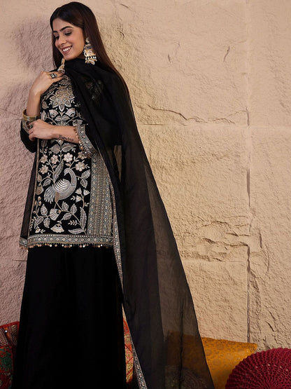 Dhiyona IN Women Embroidered Kurta with Sharara & Dupatta