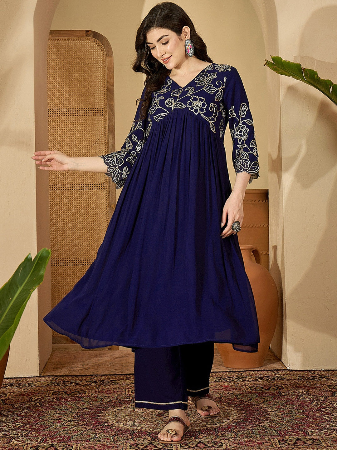 Women Embroidered Poly Georgette Kurta Sets
