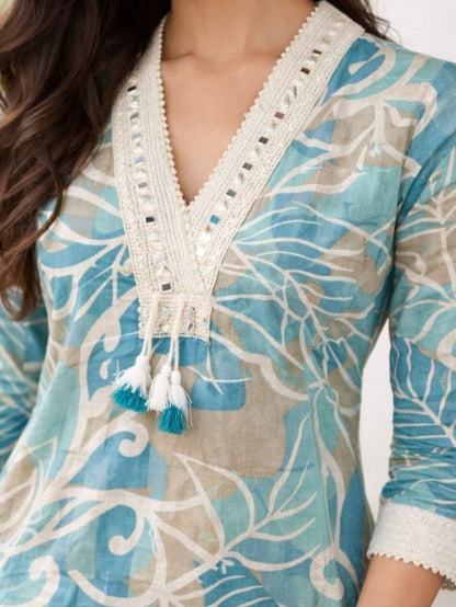 Surbhi sky cotton kurta pant set