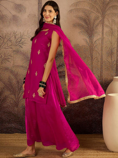 Dhiyona SN Embroidered Sequence Kurta & Palazzos with Dupatta Set