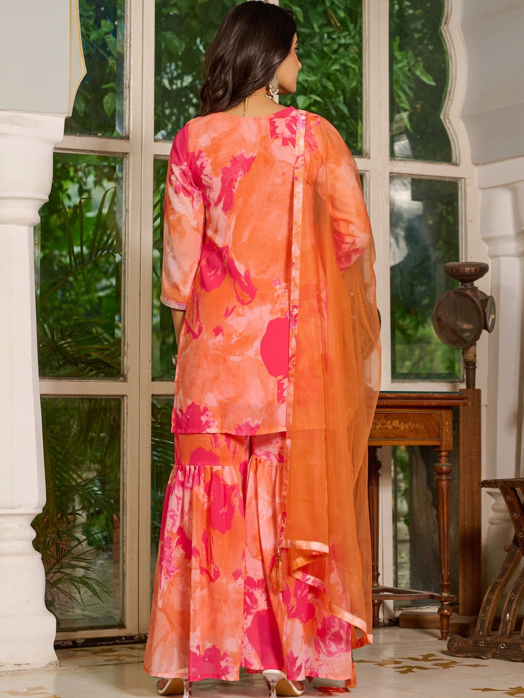 Women Printed Regular Kurta with Sharara & With Dupatta