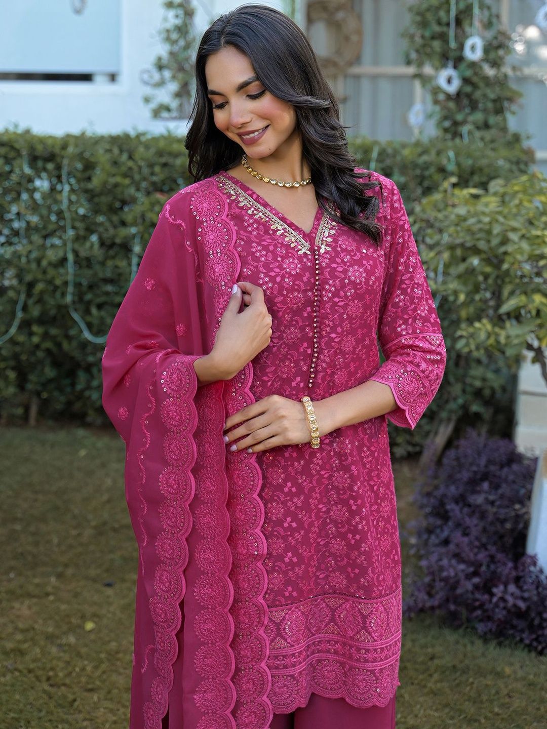 Dhiyona HOP Embroidered Kurta With Sharara & Dupatta
