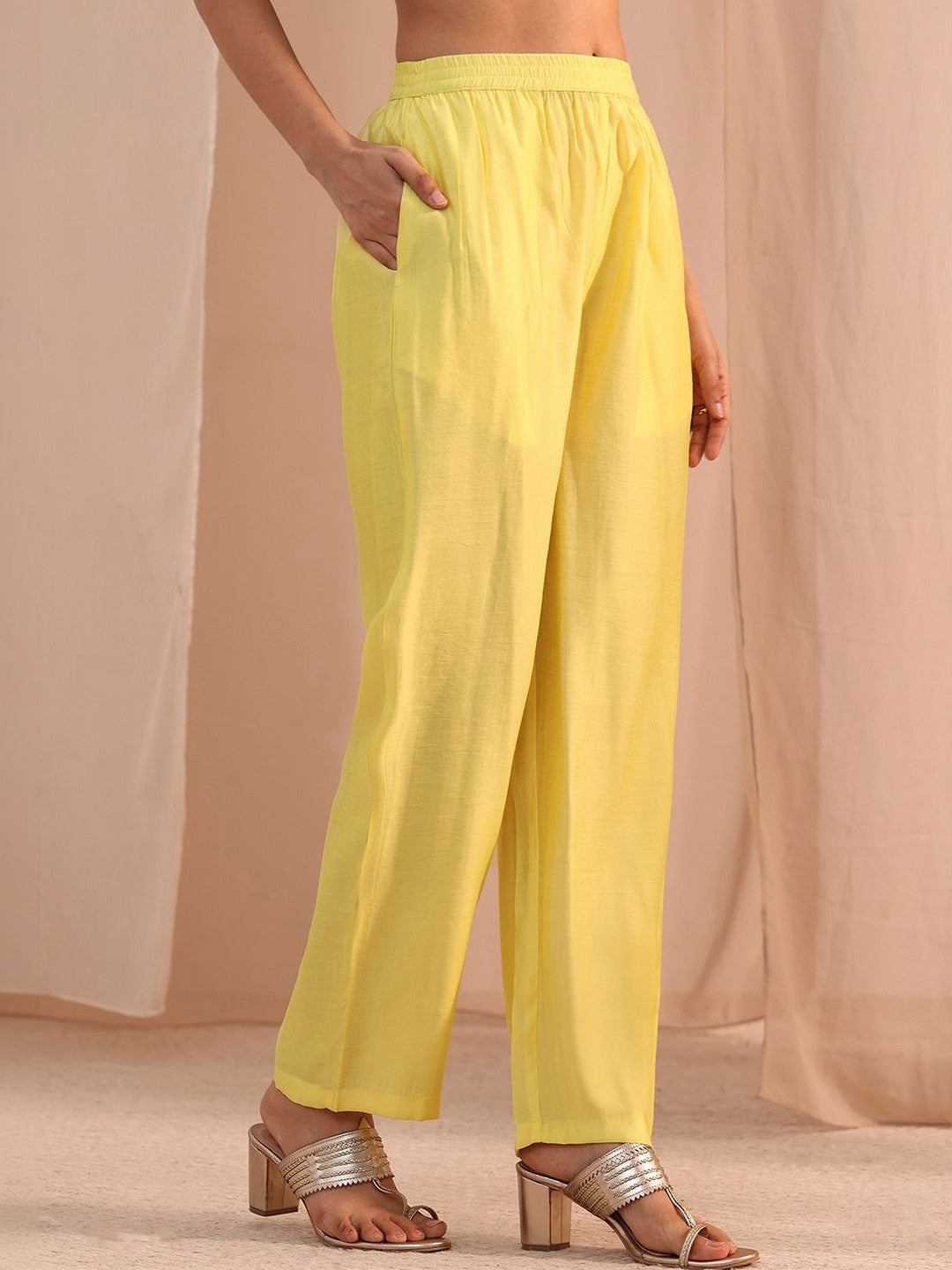 Women Floral Embroidered Empire Thread Work Chanderi Cotton Kurta with Trousers & With Dupatta