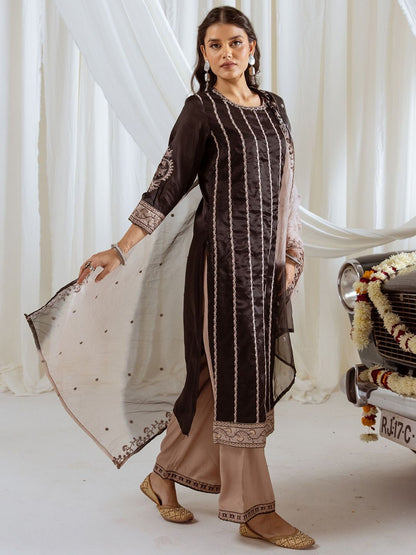 Dhiyona KL Women Regular Sequinned Kurta with Palazzos & With Dupatta