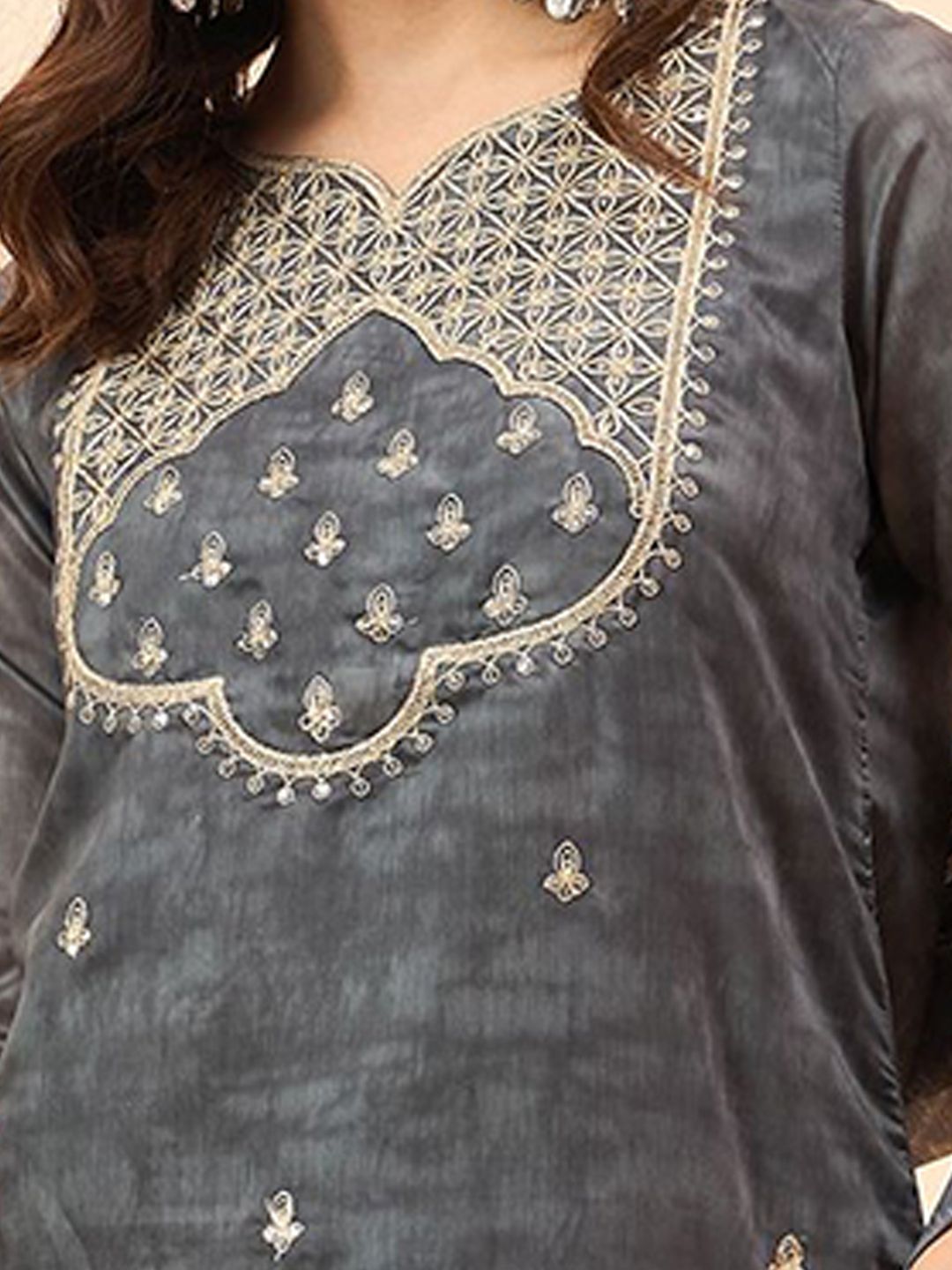 Dhiyona AN Ethnic Motifs Embroidered Chanderi Silk Kurta With Sharara & Dupatta