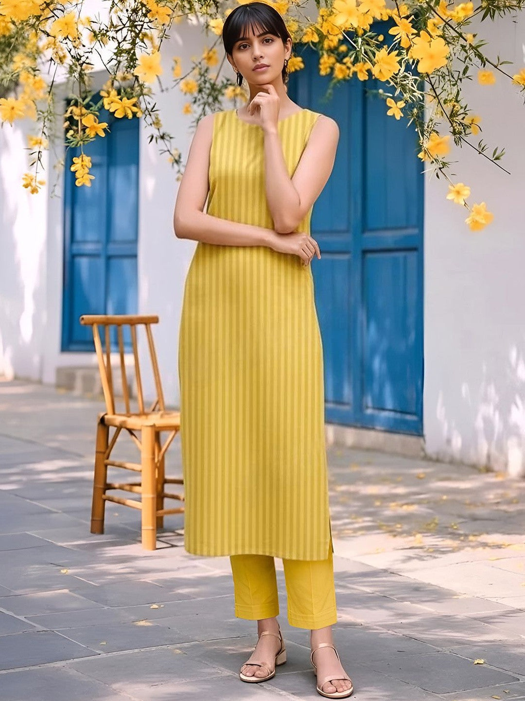Printed Pure Cotton Round Neck Kurta & Trousers