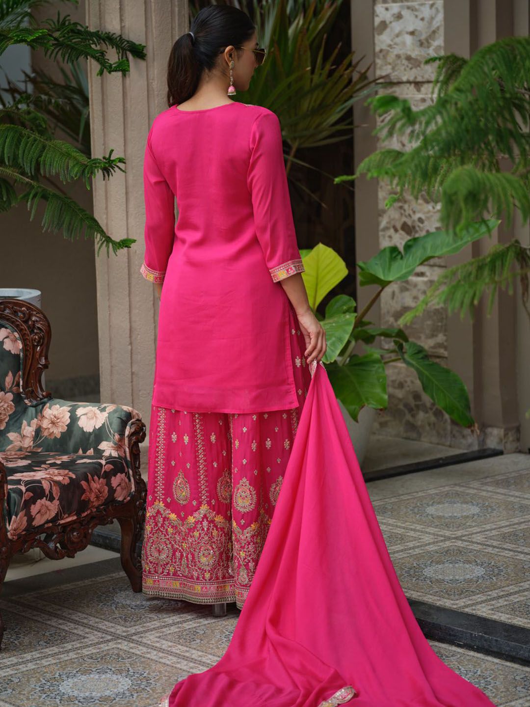 Dhiyona HOP Women Ethnic Motifs Embroidered Kurta with Sharara & Dupatta
