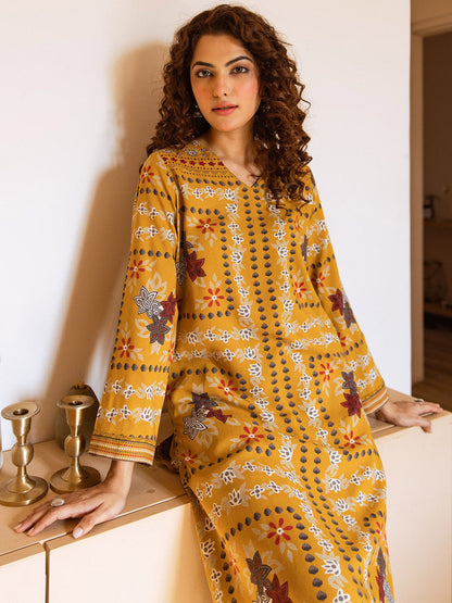 Floral Printed Straight V-Neck Kurta & Palazzo