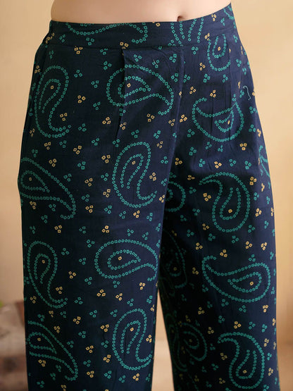 Dhiyona AN Sea Green Floral Printed Pure Cotton Straight Kurta With Sharara