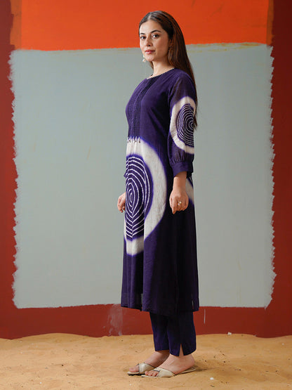 Bandhani Printed Round Neck A-Line Kurta & Trousers