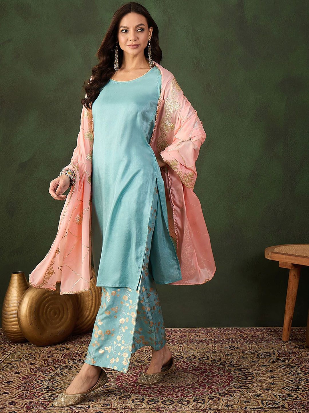 Dhiyona SN Woven Design Kurta & Palazzo With Dupatta