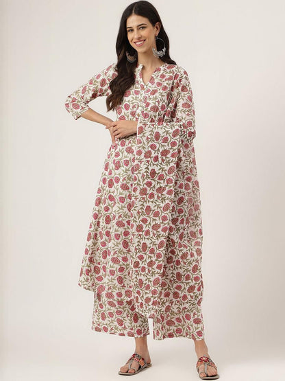 Dhiyona KL Women Floral Printed Regular Pure Cotton Kurta with Palazzos & With Dupatta
