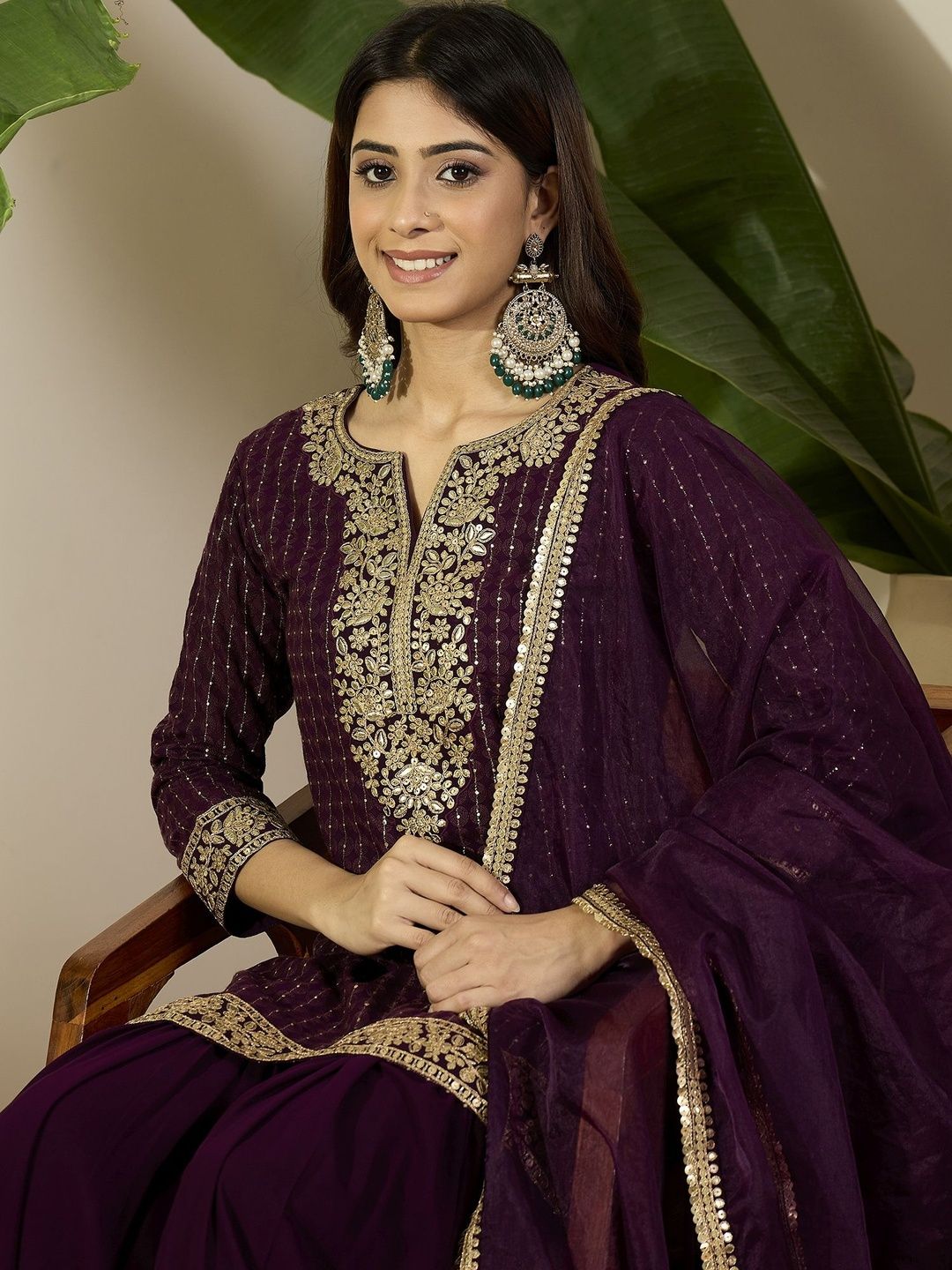 Dhiyona IN Women Ethnic Motifs Embroidered Regular Kurta with Sharara & With Dupatta
