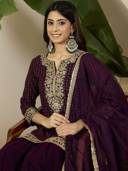 Dhiyona IN Women Ethnic Motifs Embroidered Regular Kurta with Sharara & With Dupatta