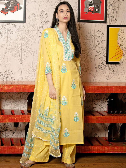Dhiyona KL Women Floral Printed Regular Kurta with Palazzos & With Dupatta
