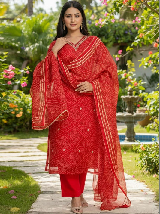 Dhiyona KL Women Ethnic Motifs Printed Regular Gotta Patti Kurta with Trousers & With Dupatta