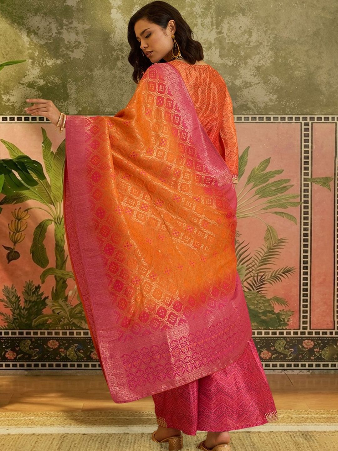 Dhiyona SN Embroidered Round Neck Kurta & Palazzos With Dupatta