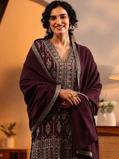 Dhiyona LL Women Ethnic Motifs Embroidered Regular Kurta with Sharara & Dupatta