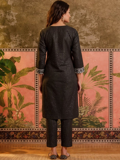 Embroidered Pure Cotton V-Neck Kurta & Trousers