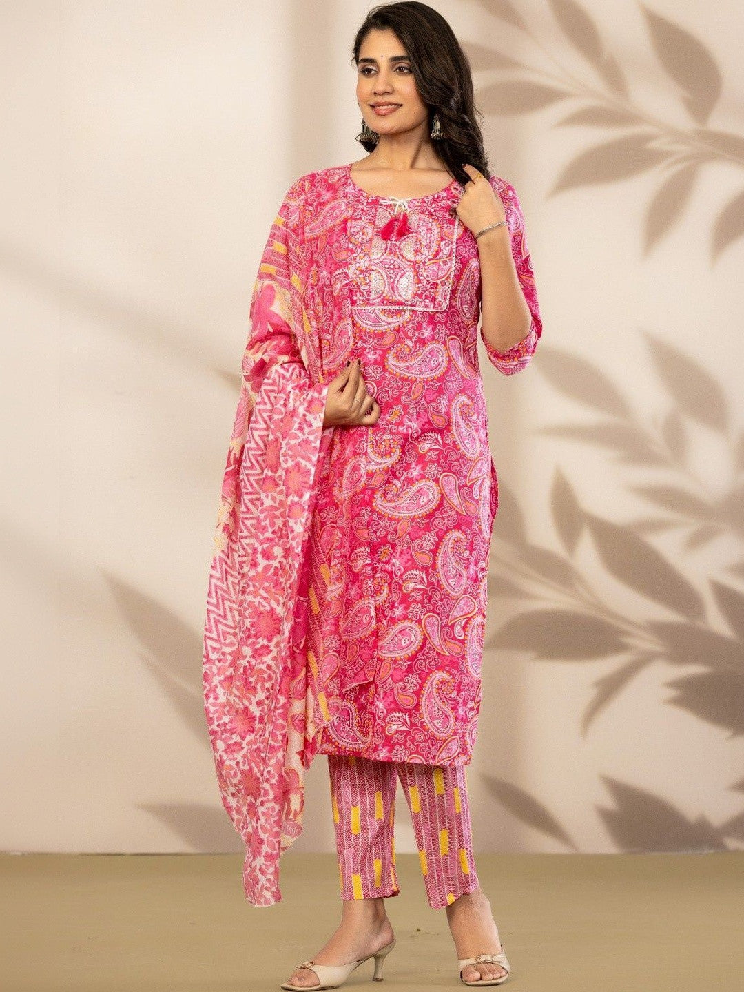 Women Paisley Printed Regular Patchwork Pure Cotton Kurta with Trousers & With Dupatta