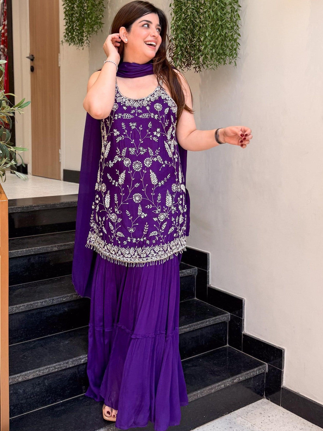 Women Ethnic Motifs Embroidered Regular Thread Work Kurta with Sharara & With Dupatta