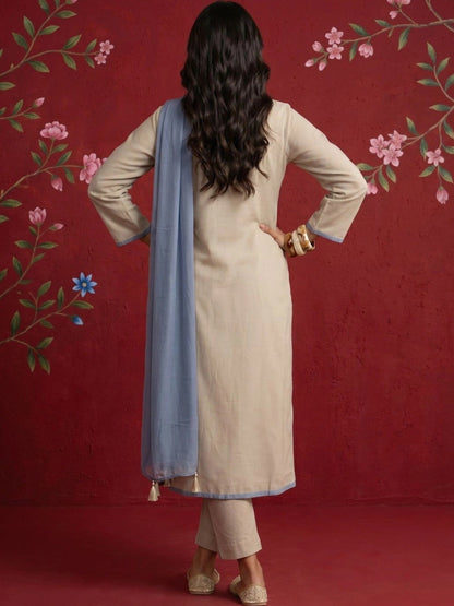 Women Ethnic Motifs Embroidered Regular Mirror Work Chanderi Silk Kurta with Trousers & With Dupatta