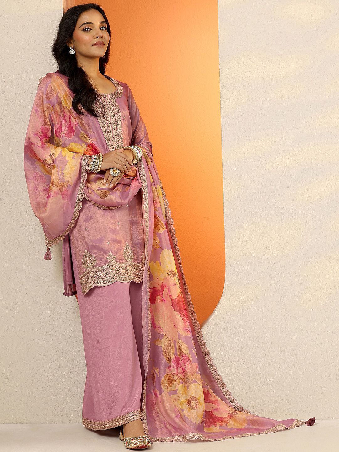 Dhiyona LL Women Floral Embroidered Regular Thread Work Kurta with Palazzos & With Dupatta