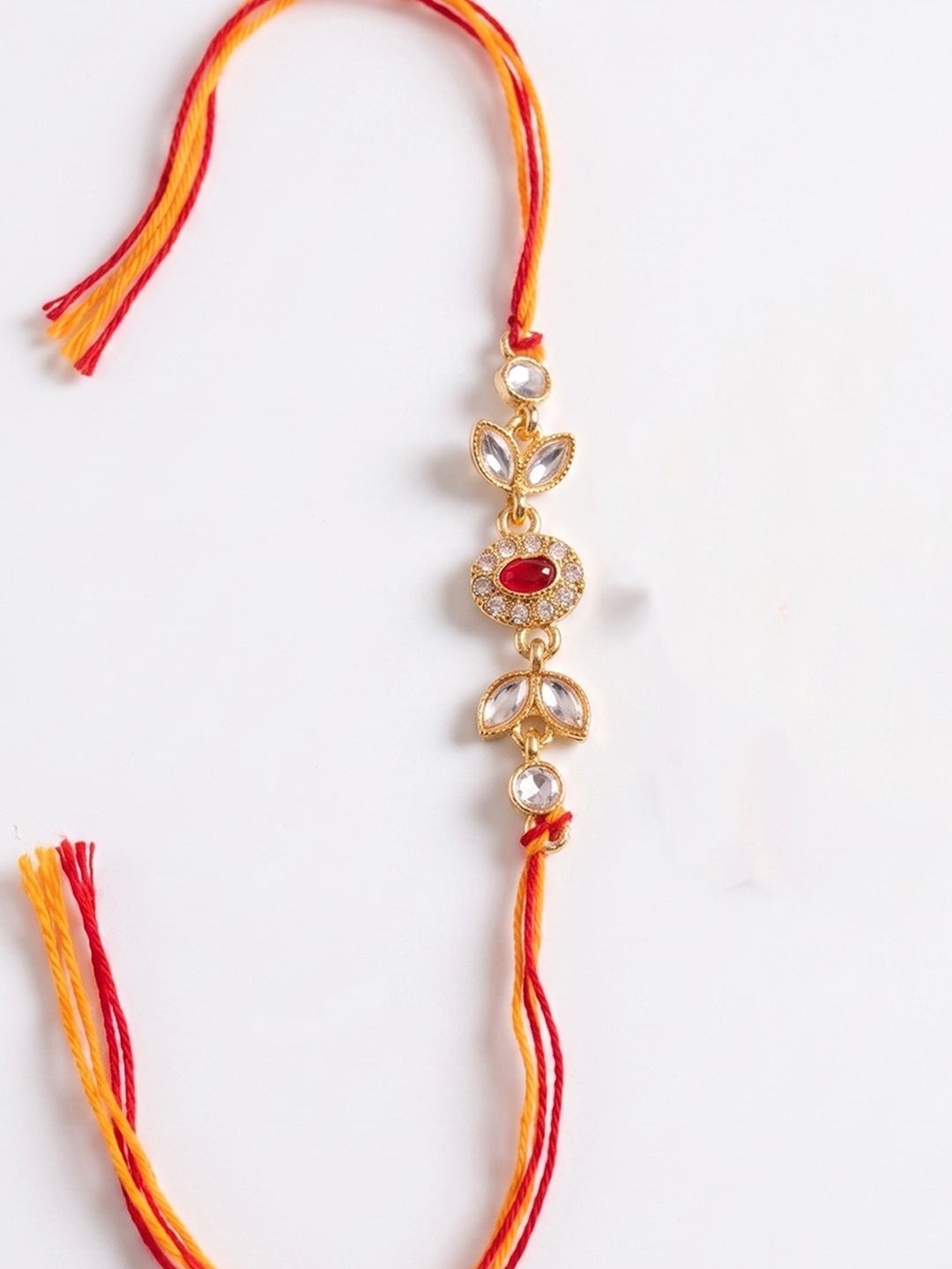 Dhiyona Set Of 2 Kundan Studded Gold Toned Bhaiya Bhabhi Rakhi