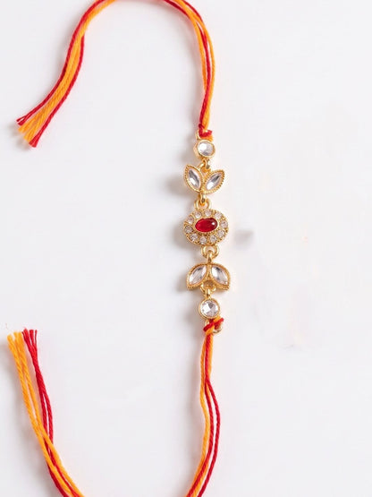 Dhiyona Set Of 2 Kundan Studded Gold Toned Bhaiya Bhabhi Rakhi